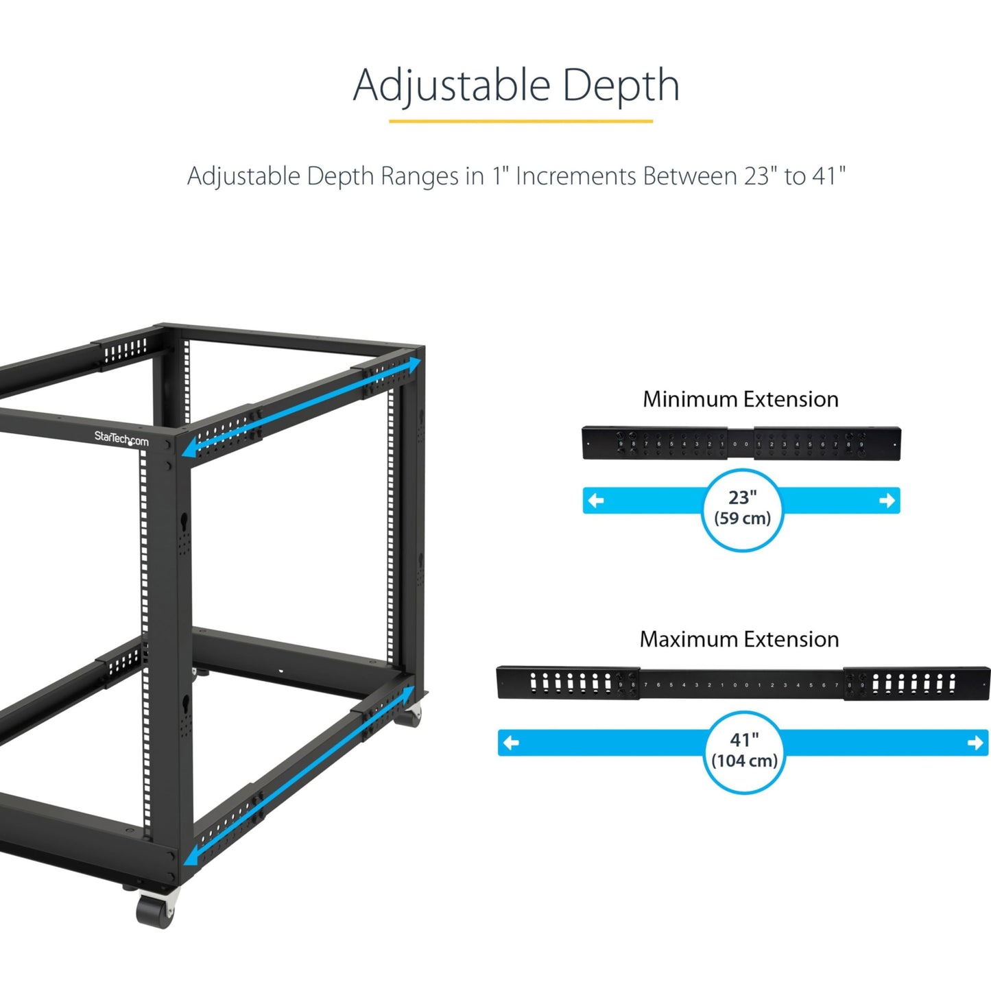 StarTech 42U 4-Post Server Rack, 19in Open Frame Rack with 40in (101cm) Mounting Depth and 1323lb (600kg) Weight Capacity, Mobile or Floor Mount IT Rack