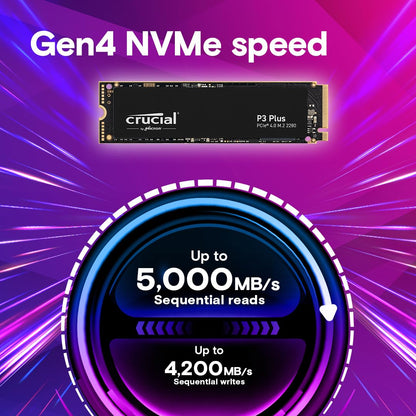 Crucial P3 Plus PCIe Gen4 NVMe 1TB SSD, Up to 5,000MB/s Read, Laptop & Desktop (PC) Compatible, Solid State Drive – CT1000P3SSD8