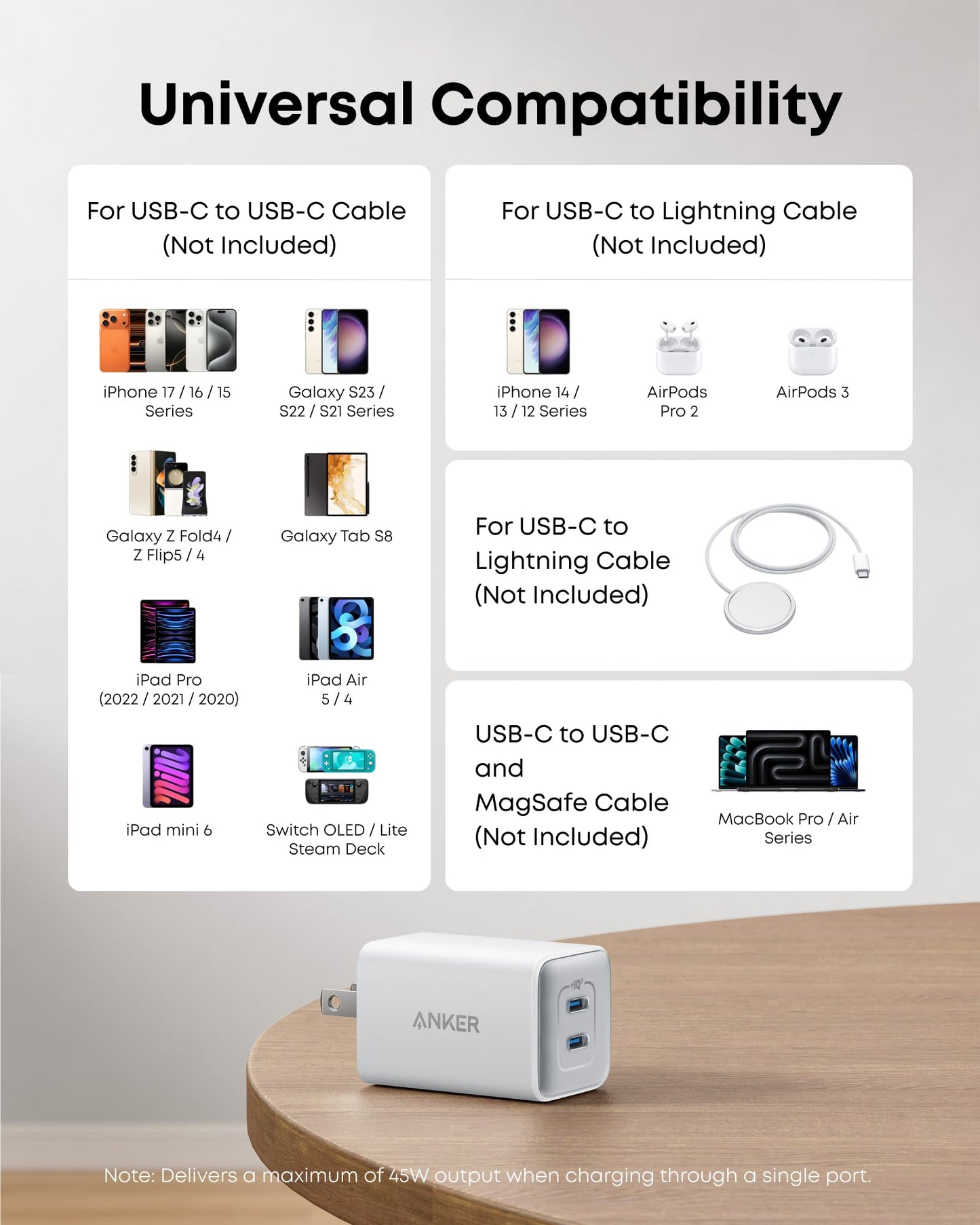 Anker Nano Charger, 47W 2 Port Compact Foldable GaN USB C Charger for iPhone 17/16, Galaxy, Pixel, Compatible with MagSafe (Blue)