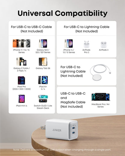 Anker Nano Charger, 47W 2 Port Compact Foldable GaN USB C Charger for iPhone 17/16, Galaxy, Pixel, Compatible with MagSafe (Blue)
