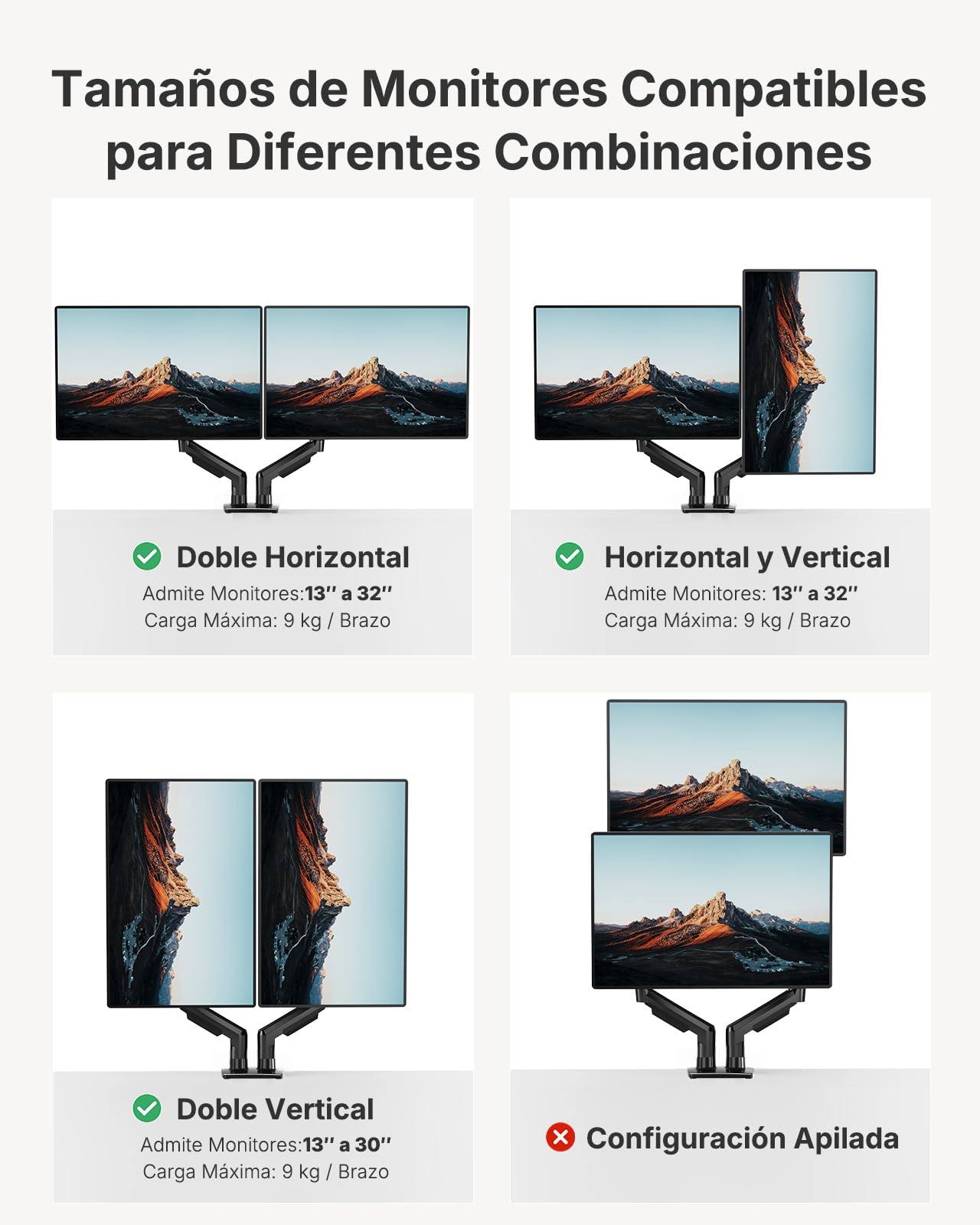 HUANUO FlowLift™ Dual Monitor Stand, Fully Adjustable Gaming Monitor Desk Mount for 13–32″ Computer Screens, Full Motion VESA 75x75/100x100 with C-Clamp & Grommet Base, Each Arm Holds 4.4 to 19.8 lbs