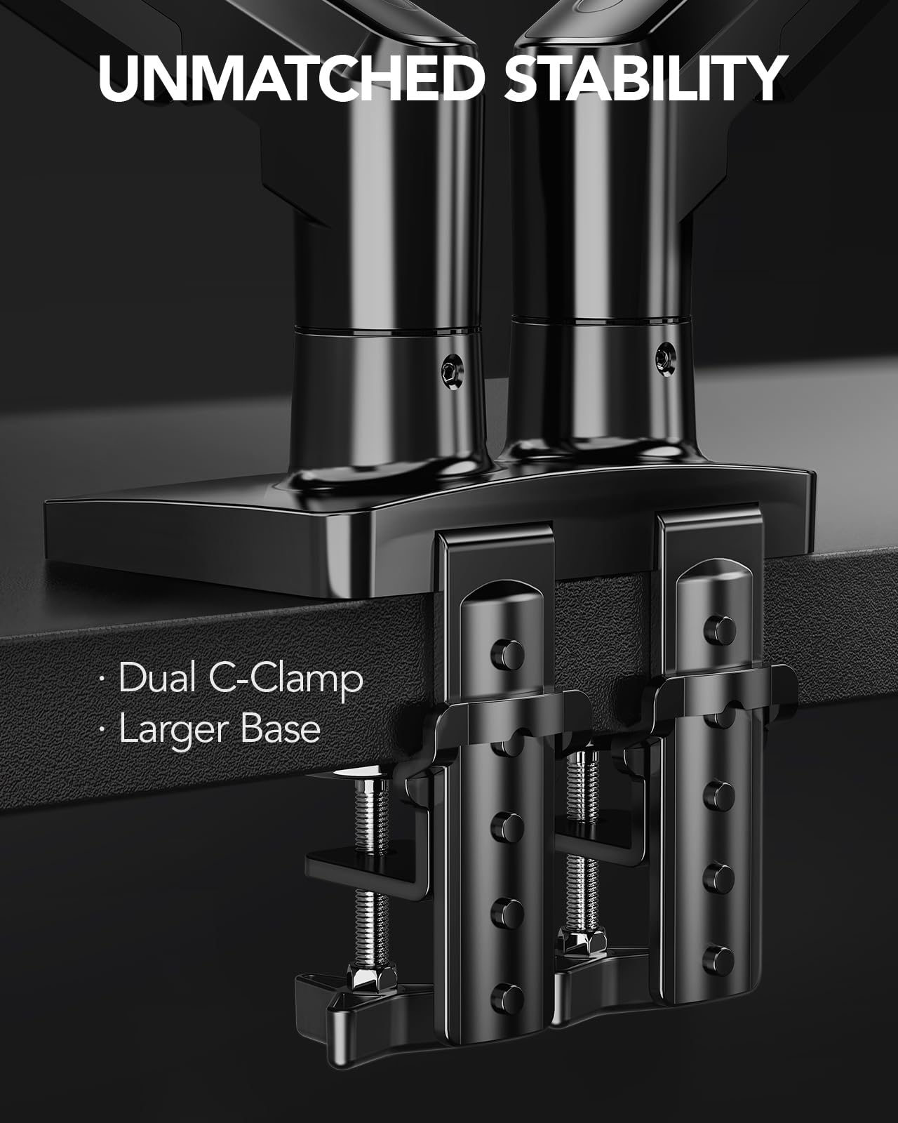 HUANUO FlowLift™ Dual Monitor Stand, Fully Adjustable Gaming Monitor Desk Mount for 13–32″ Computer Screens, Full Motion VESA 75x75/100x100 with C-Clamp & Grommet Base, Each Arm Holds 4.4 to 19.8 lbs