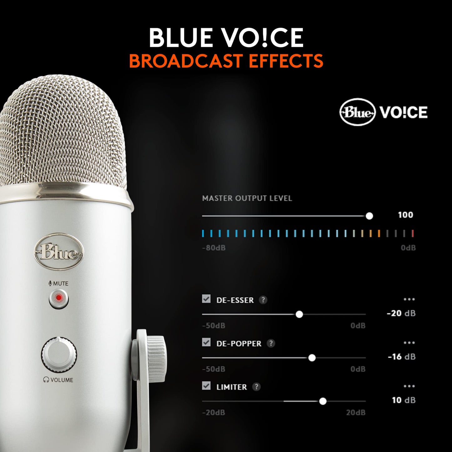 Logitech Creators Blue Yeti USB Microphone for PC, Mac, Gaming, Recording, Streaming, Podcasting, Studio and Computer Condenser Mic with Blue VO!CE effects, 4 Pickup Patterns, Plug and Play - Blackout