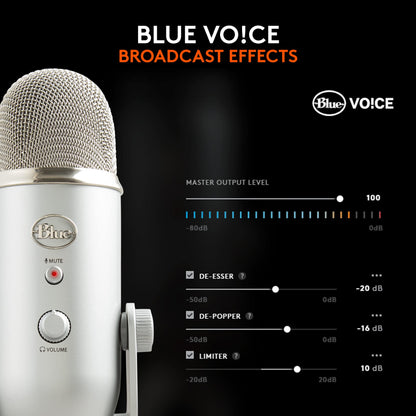 Logitech Creators Blue Yeti USB Microphone for PC, Mac, Gaming, Recording, Streaming, Podcasting, Studio and Computer Condenser Mic with Blue VO!CE effects, 4 Pickup Patterns, Plug and Play - Blackout