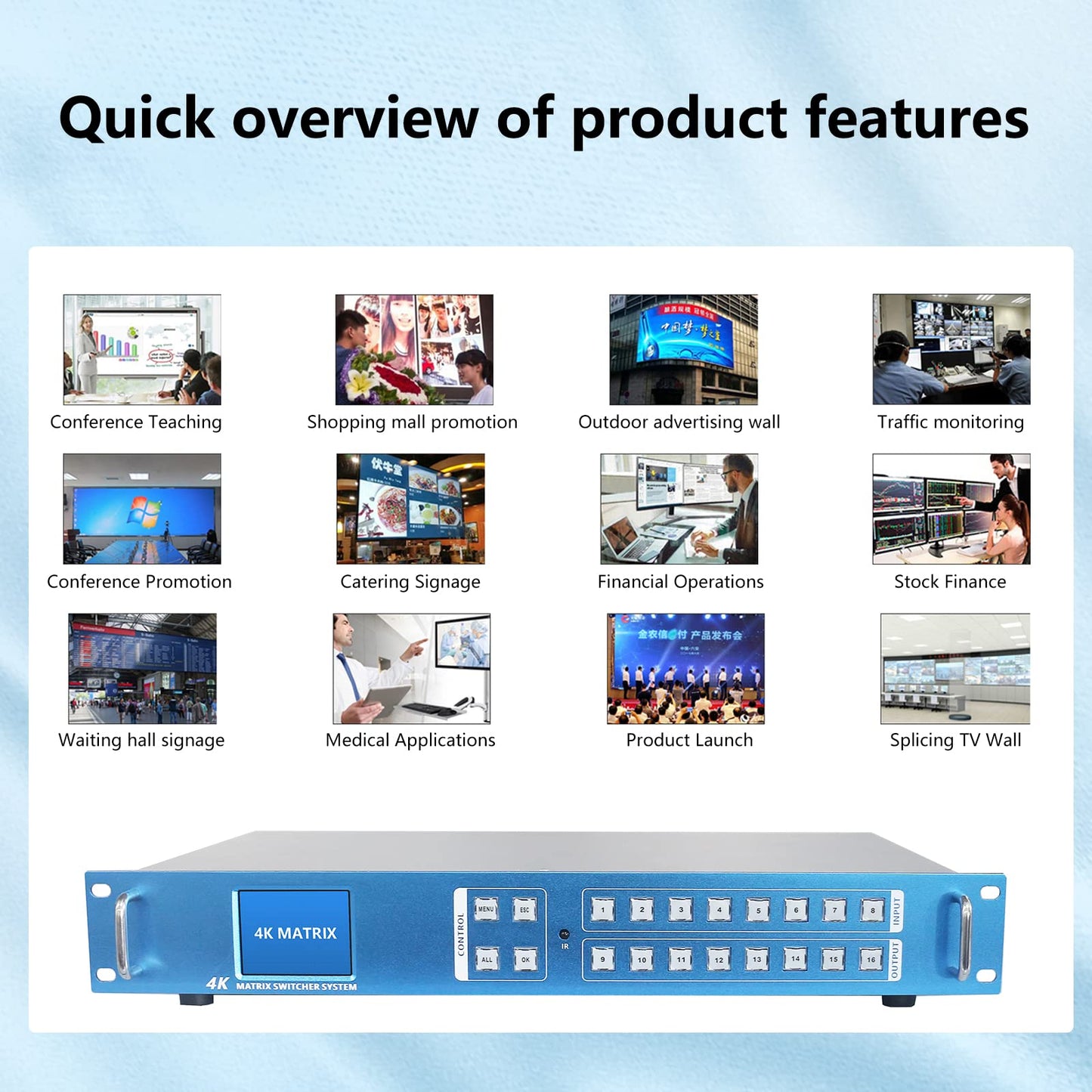 ICUIXIAN 16x16 HDMI Matrix Switch 4K@30Hz with Web GUI+LAN Port+Rs232 Control, Rack Mount HDMI Matrix 16x16 Support EDID, HDCP, Backlit Button, LED Screen Display (16 hdmi switcher 1x16 Splitter)