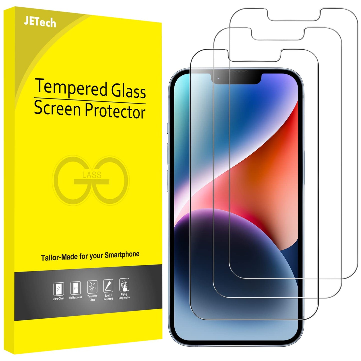 JETech Screen Protector for iPhone 17e (2026) / iPhone 16e / iPhone 14, Tempered Glass Film, 6.1-Inch Display, 3-Pack