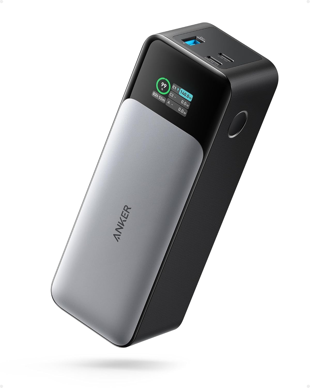 Anker 737 Power Bank, 140W Max 3-Port Laptop Portable Charger, 24,000mAh, Smart Display, Compatible with iPhone 16 / 15 / 14 Series, Vision Pro, Samsung, MacBook, and More