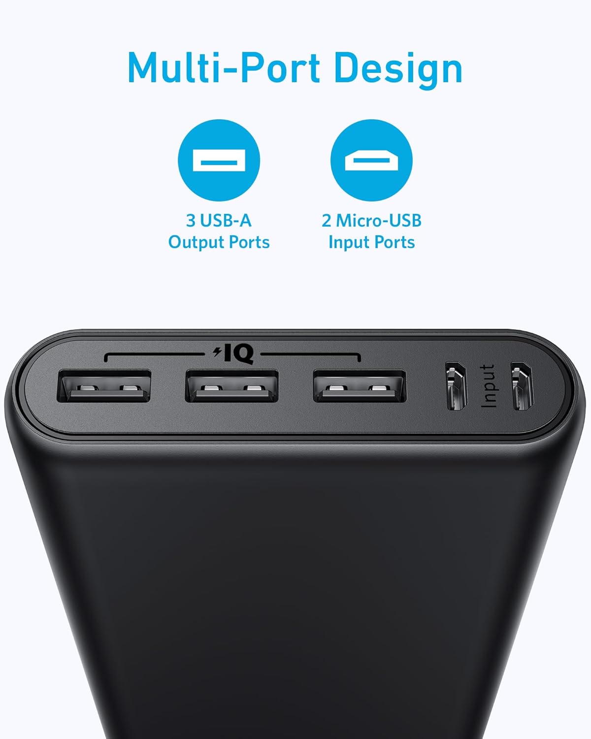 Anker Power Bank, 26,800 mAh External Battery with Dual Input Port and Double-Speed Recharging, 3 USB Ports Without USB C Port, for iPhone Series, iPad, Samsung, Android and Other Devices