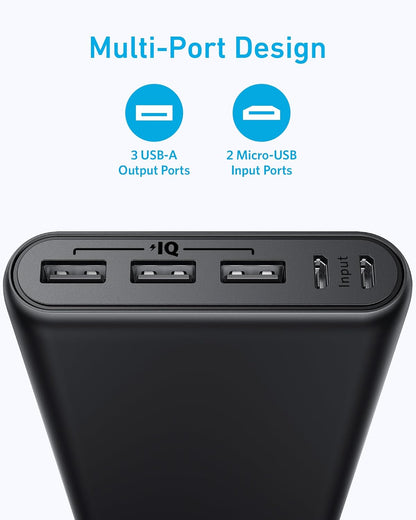 Anker Power Bank, 26,800 mAh External Battery with Dual Input Port and Double-Speed Recharging, 3 USB Ports Without USB C Port, for iPhone Series, iPad, Samsung, Android and Other Devices