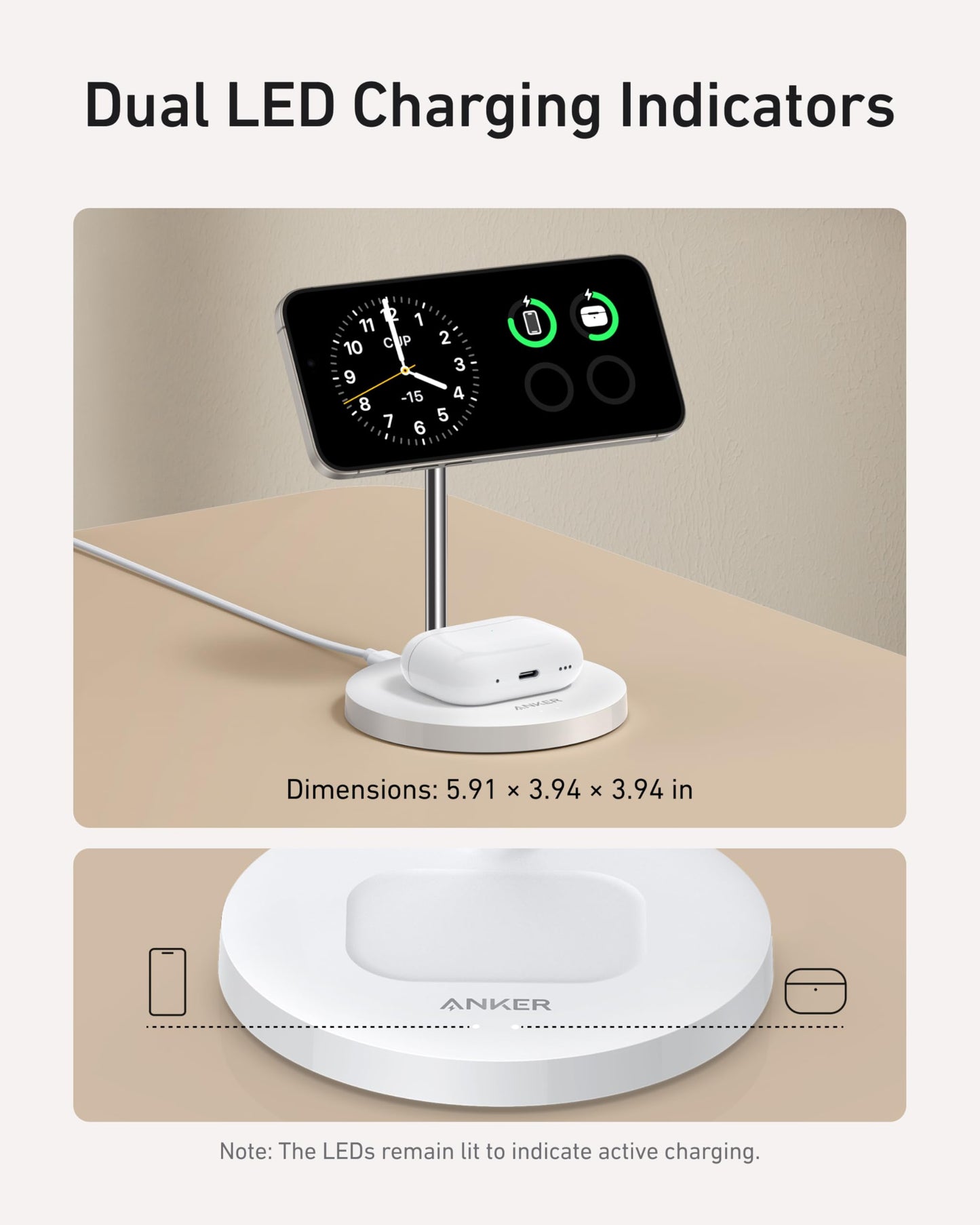 Anker MagSafe Compatible MagGo Charger Stand, iPhone 17 Wireless Charger, 2-in-1 Charging Station, Qi2 Certified 15W Fast Charging, for iPhone 17/16/15/14/13/12, AirPods Pro (Black, No Adapter)