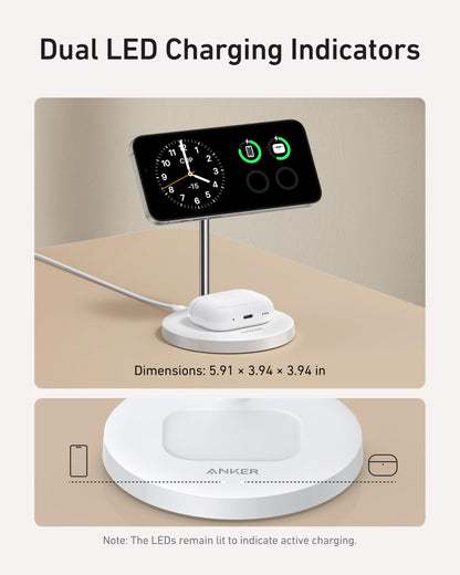 Anker MagSafe Compatible MagGo Charger Stand, iPhone 17 Wireless Charger, 2-in-1 Charging Station, Qi2 Certified 15W Fast Charging, for iPhone 17/16/15/14/13/12, AirPods Pro (Black, No Adapter)