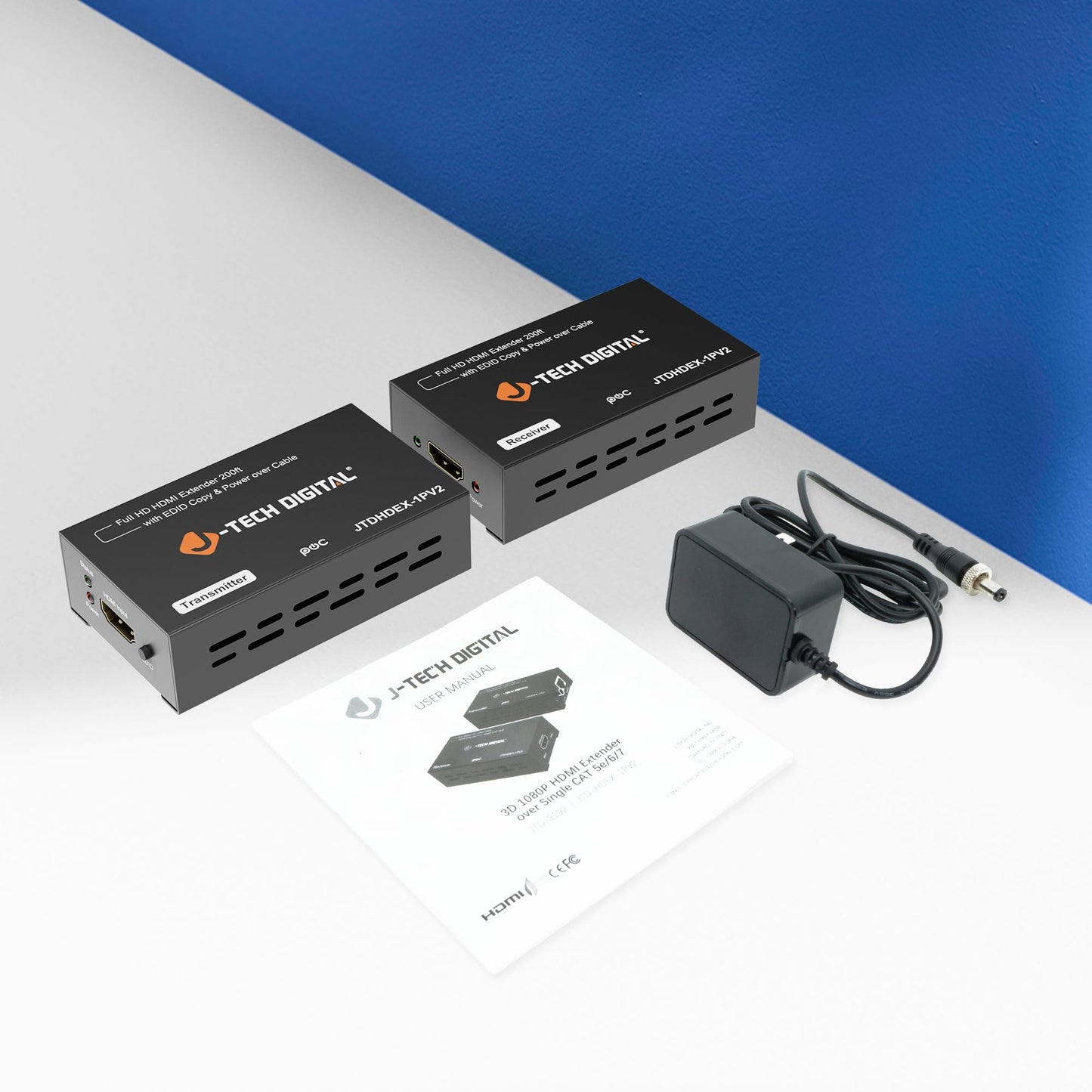 J-Tech Digital HDMI Extender over cat5e/6 1080P@200ft HDMI Balun Over Single Ethernet Supports EDID Copy Compatible with Dolby Digital DTS