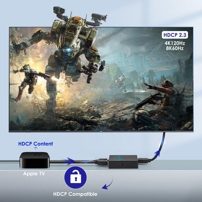 HDMI Splitter 1 in 2 Out 60Hz - HDCP Bypass 2.3, HDR, Dolby/DTS 5.1/7.1 - Compatible with Firestick 4k Max, PS3/PS5 & Elgato HD60s/x/Pro, Apple TV 4K, Retrotink, Roku Stick, NOT for Phone