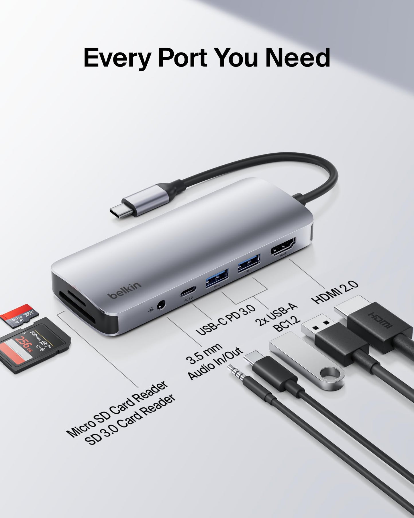 Belkin USB C Hub, 4-in-1 Multi-Port Laptop Dock with 4K HDMI, USB C Docking Station with 100 Watt Pass-Through Power Delivery, 2 X USB A Ports For MacBook Pro, Air, iPad Pro, Chromebook and More