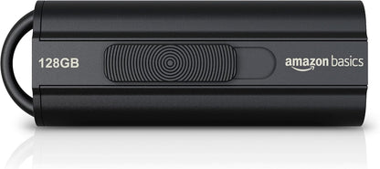 Amazon Basics 128 GB Ultra Fast USB 3.1 Flash Drive, Retractable, High-Speed Data Transfer Storage Device, Black