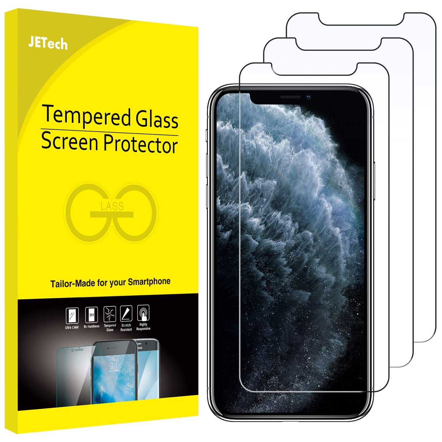 JETech Screen Protector for iPhone 17e (2026) / iPhone 16e / iPhone 14, Tempered Glass Film, 6.1-Inch Display, 3-Pack