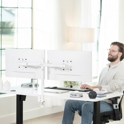 VIVO Dual Monitor Desk Mount, Holds 2 Computer Screens up to 30 inches and 22lbs Each, Heavy Duty Fully Adjustable Steel Stand with C-Clamp and Grommet, Black, STAND-V002