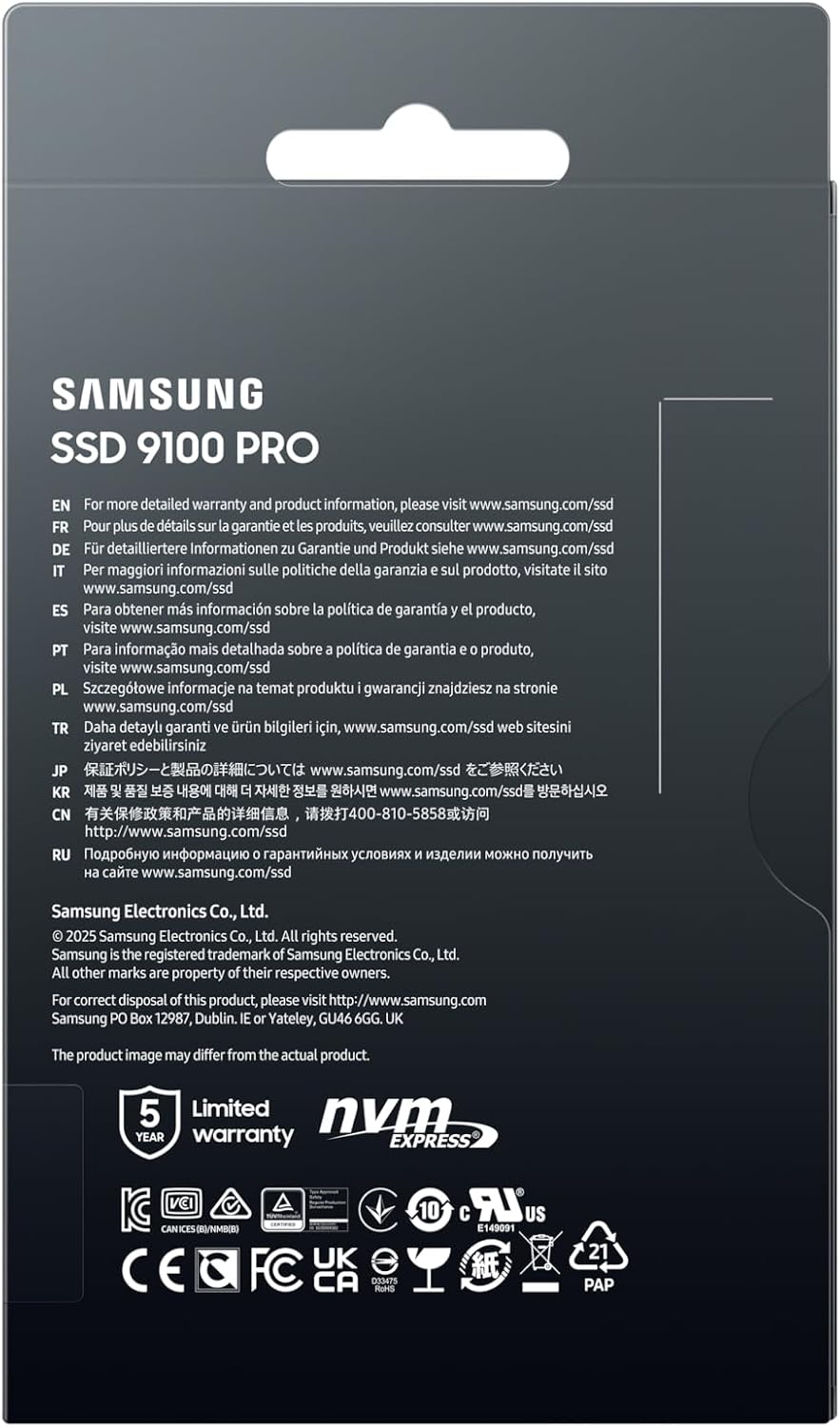 Samsung SSD 9100 PRO 2TB, PCIe 5.0x4 M.2 2280, Up to 14,700MB/s