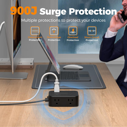 TESSAN Surge Protector Power Strip, 5 Ft Flat Plug Extension Cord with 3 USB (1 USB C) 8 Outlets, 1250W, 900J Protection, 3 Sided Outlet Extender with Power Switch for Office, Dorm Room, Grey