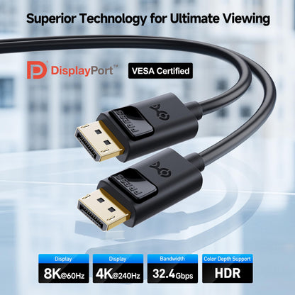 Cable Matters [VESA Certified] 32.4Gbps DisplayPort 1.4 Cable - 6ft, Support 8K 60Hz, 4K 240Hz DisplayPort Cable 1.4 with FreeSync, G-SYNC and HDR for Gaming Monitor, PC, RTX 4080/4090, RX 6800/6900