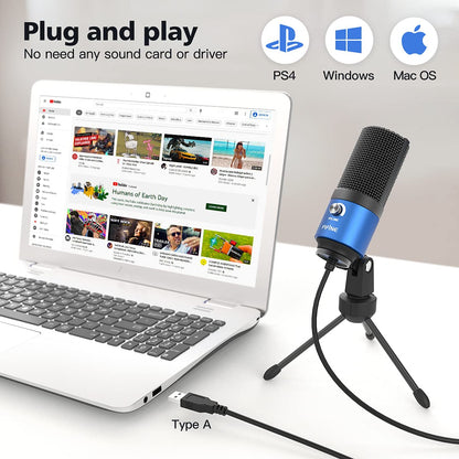 FIFINE USB Microphone, Metal Condenser Recording Microphone for MAC OS, Windows, Cardioid Laptop Mic for Recording Vocals, Voice Overs, Streaming, Meeting and YouTube Videos-K669B