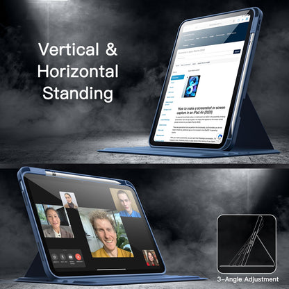 JETech Rotating Case for iPad (A16) 11th/10th Generation (2025/2022) with Pencil Holder, 360 Degree Rotation Protective Stand Cover Clear Back, Auto Wake/Sleep (Navy)