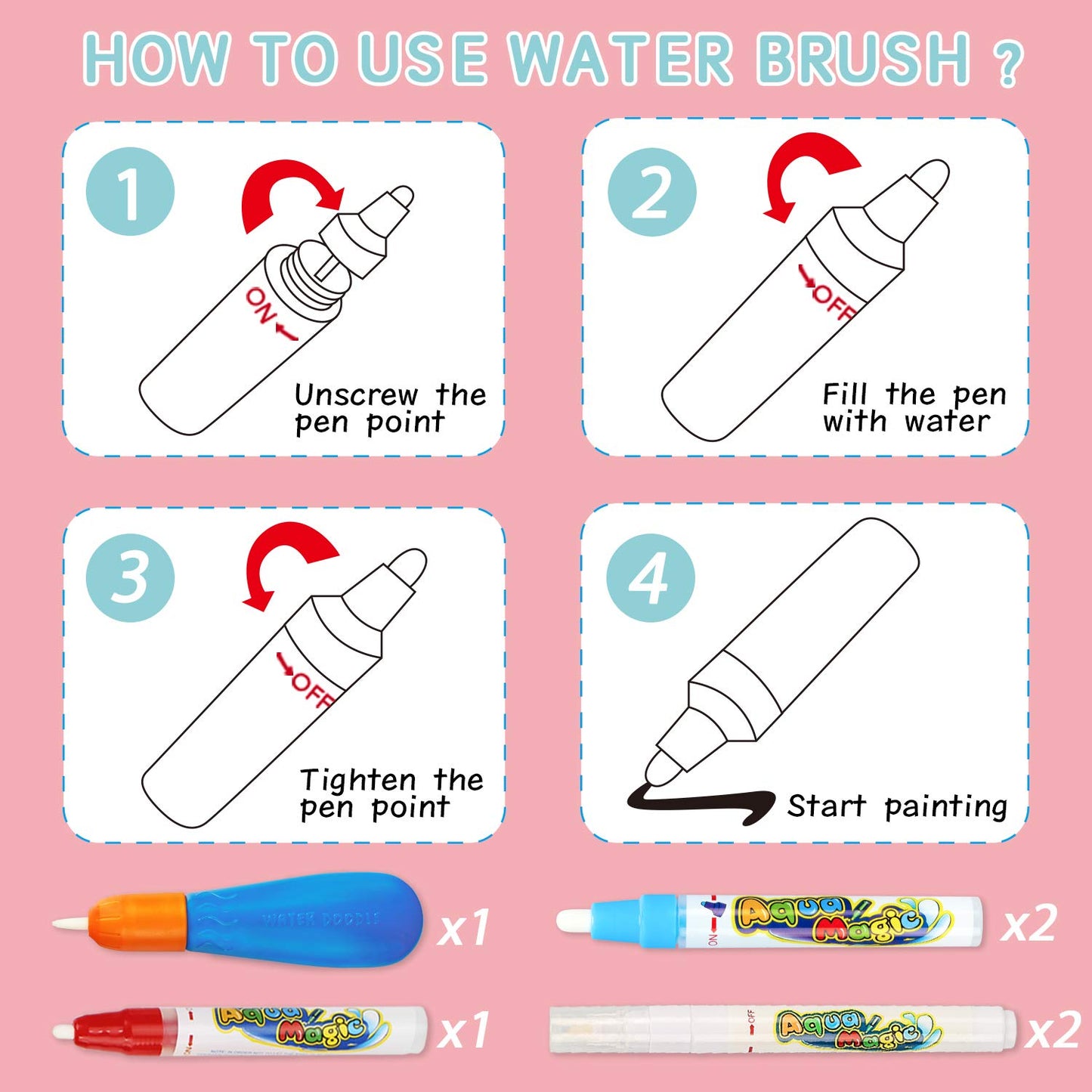 Water Doodle Mat - Kids Painting Writing Color Doodle Drawing Mat Toy Bring Magic Pens Educational Toys for Age 3 4 5 6 7 Year Old Girls Boys Age Toddler Gift