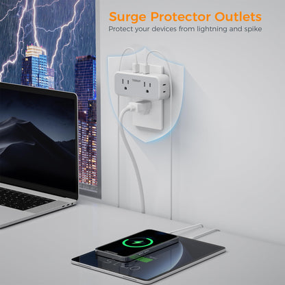 Surge Protector Outlet Extender, TESSAN Multi Plug Splitter with 4 Electrical Outlets 3 USB Ports(1 USB C), Multiple Plug Mini Wall Expander for Home Bathroom Office Dorm Room Essentials