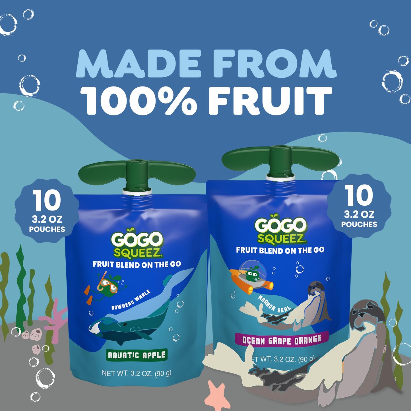 GoGo squeeZ No Sugar Added Applesauce and Fruit Puree Variety Pack, Apple, Mango & Banana, 3.2 oz Pouches (Pack of 20), Fruit Snacks for Kids, Gluten Free, Nut Free, Recloseable Cap, BPA Free