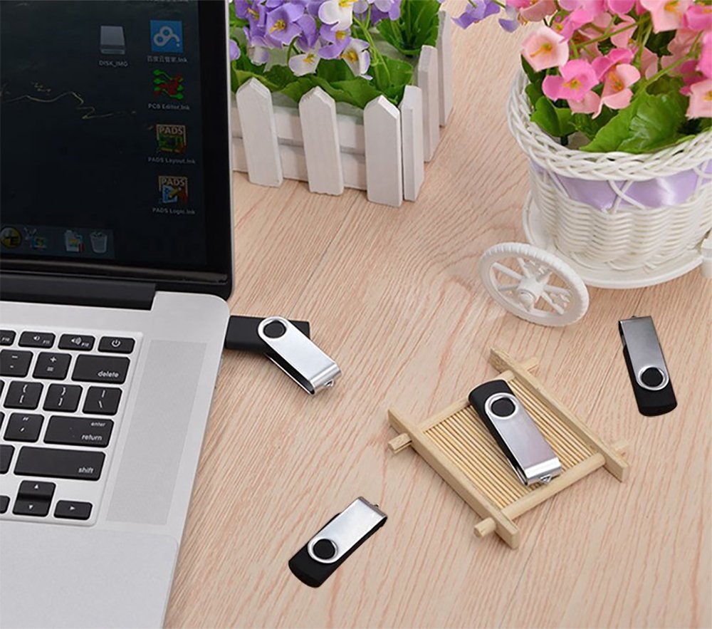 2 Pack 64GB USB Flash Drive USB 2.0 Thumb Drives Jump Drive Fold Storage Memory Stick Swivel Design - Black