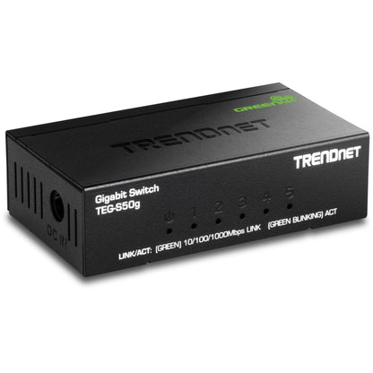 TRENDnet 5 Port Mini Gigabit Switch, TEG-S50g, GREENnet Technology, NDAA + TAA Compliant, Desktop Metal Ethernet Network Switch, 5 x Gigabit Ports, Fanless, Lifetime Protection, Black