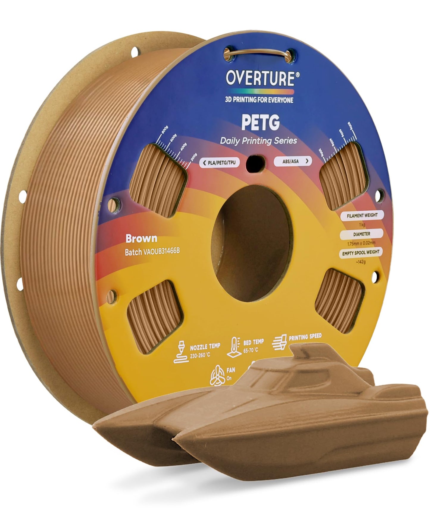 OVERTURE PETG 3D Printer Filament 1.75mm, Neatly Wound Durable PETG 1kg Spool (2.2lbs), Strong Toughness Filament, Dimensional Accuracy +/- 0.02mm, Fit Most FDM Printers (Black (1-Pack))