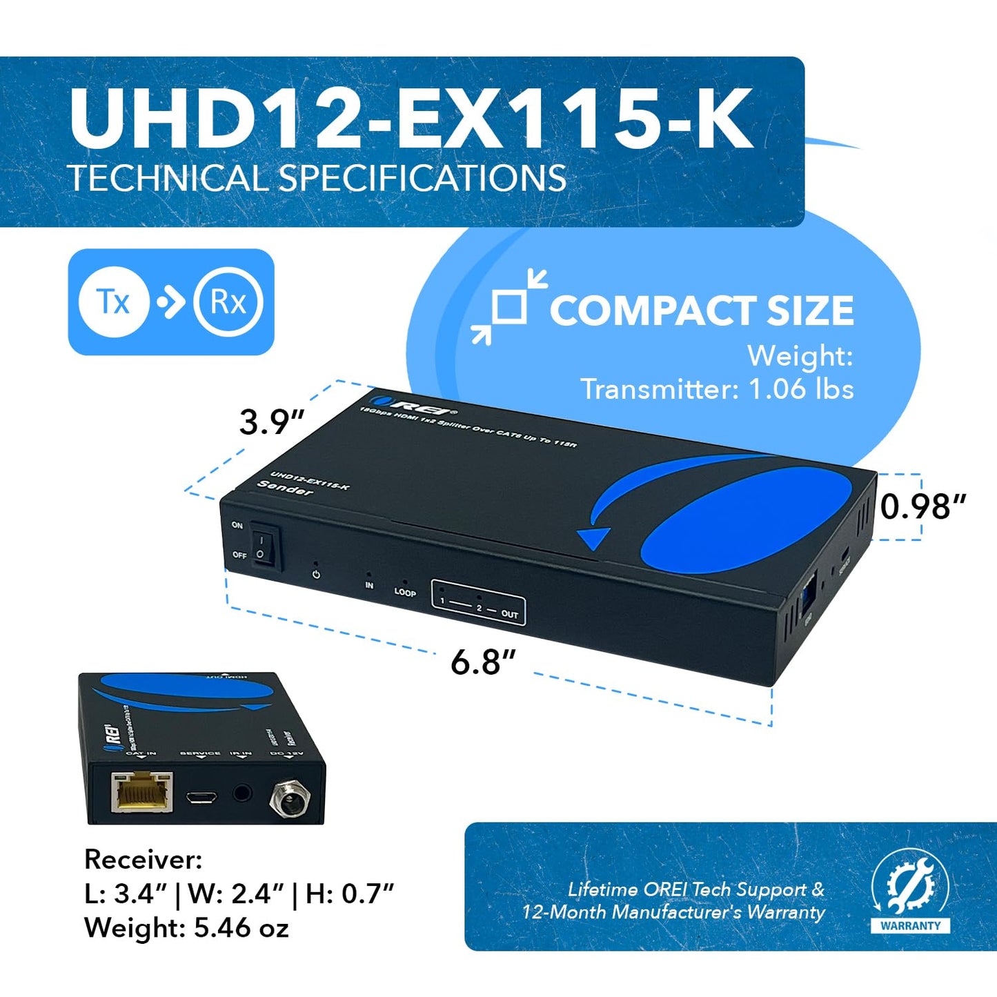 OREI 4K 4x4 HDMI Extender Matrix - UltraHD 4K @ 60Hz 4:4:4 Over Single CAT5e/6/7 Cable with HDR Switcher & IR Control, RS-232 - Up to 230 Ft - 1080P Downscale - 4 x Loop Out - 4 Receivers Included