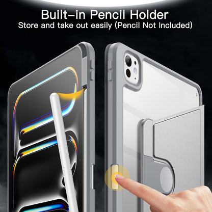 JETech Rotating Case for iPad mini (A17 Pro, 2024 Model, 7th Generation) / mini 6 (2021 Model, 6th Generation) with Pencil Holder, 360 Degree Rotation Protective Stand Cover Clear Back (Purple)