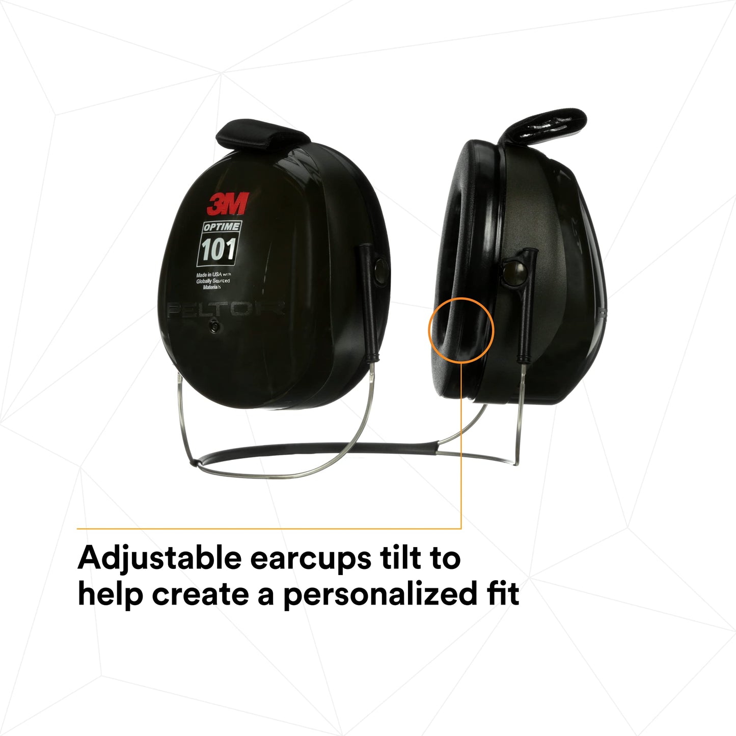 3M PELTOR Hearing Protection Optime 101 Earmuffs, Over the Head, H7A, 25 dB NRR, Adjustable Earcups, E-A-Rfit Compatible, Stainless Steel, Pack of 1, Black/Red