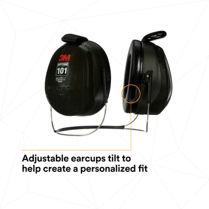 3M PELTOR Hearing Protection Optime 101 Earmuffs, Over the Head, H7A, 25 dB NRR, Adjustable Earcups, E-A-Rfit Compatible, Stainless Steel, Pack of 1, Black/Red