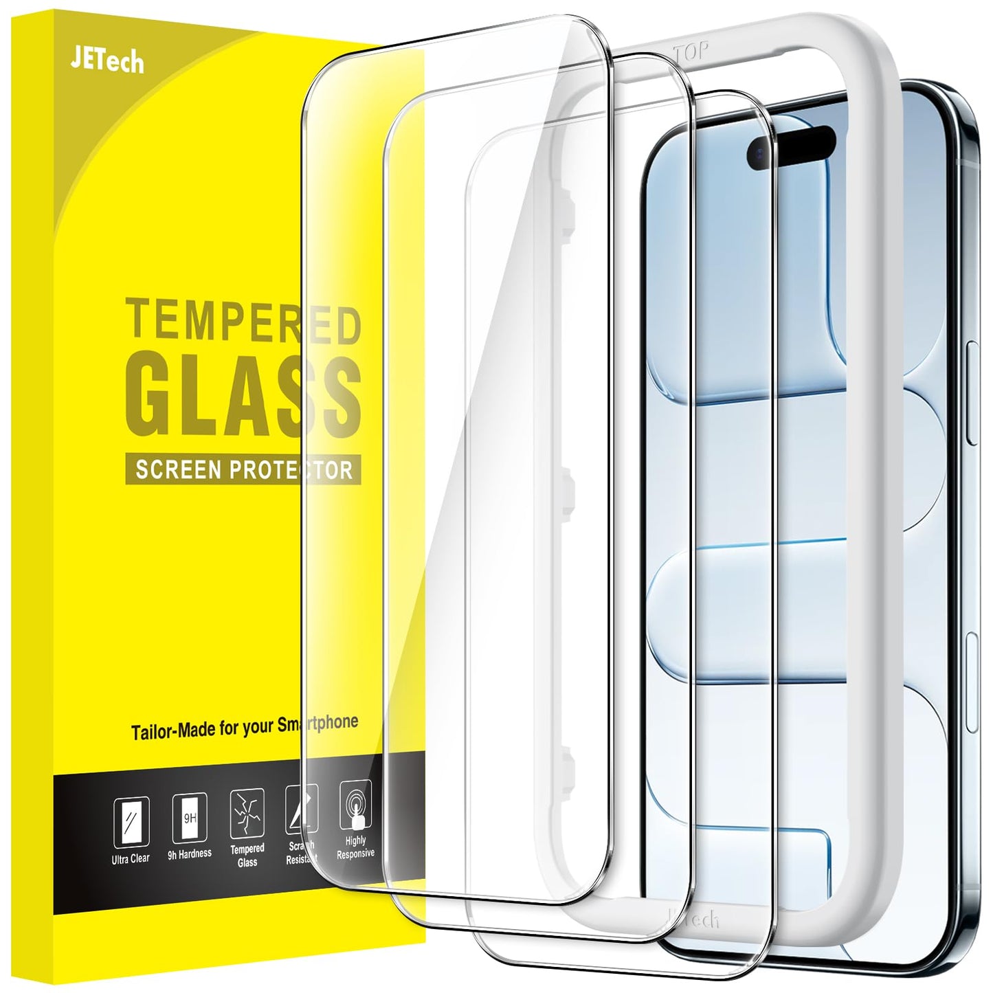 JETech Full Coverage Screen Protector for iPhone 17e (2026) / iPhone 16e, 9H Tempered Glass Film, Case-Friendly, HD Clear, 6.1-Inch Display, 3-Pack