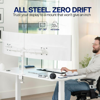 VIVO Dual Monitor Desk Mount, Holds 2 Computer Screens up to 30 inches and 22lbs Each, Heavy Duty Fully Adjustable Steel Stand with C-Clamp and Grommet, Black, STAND-V002