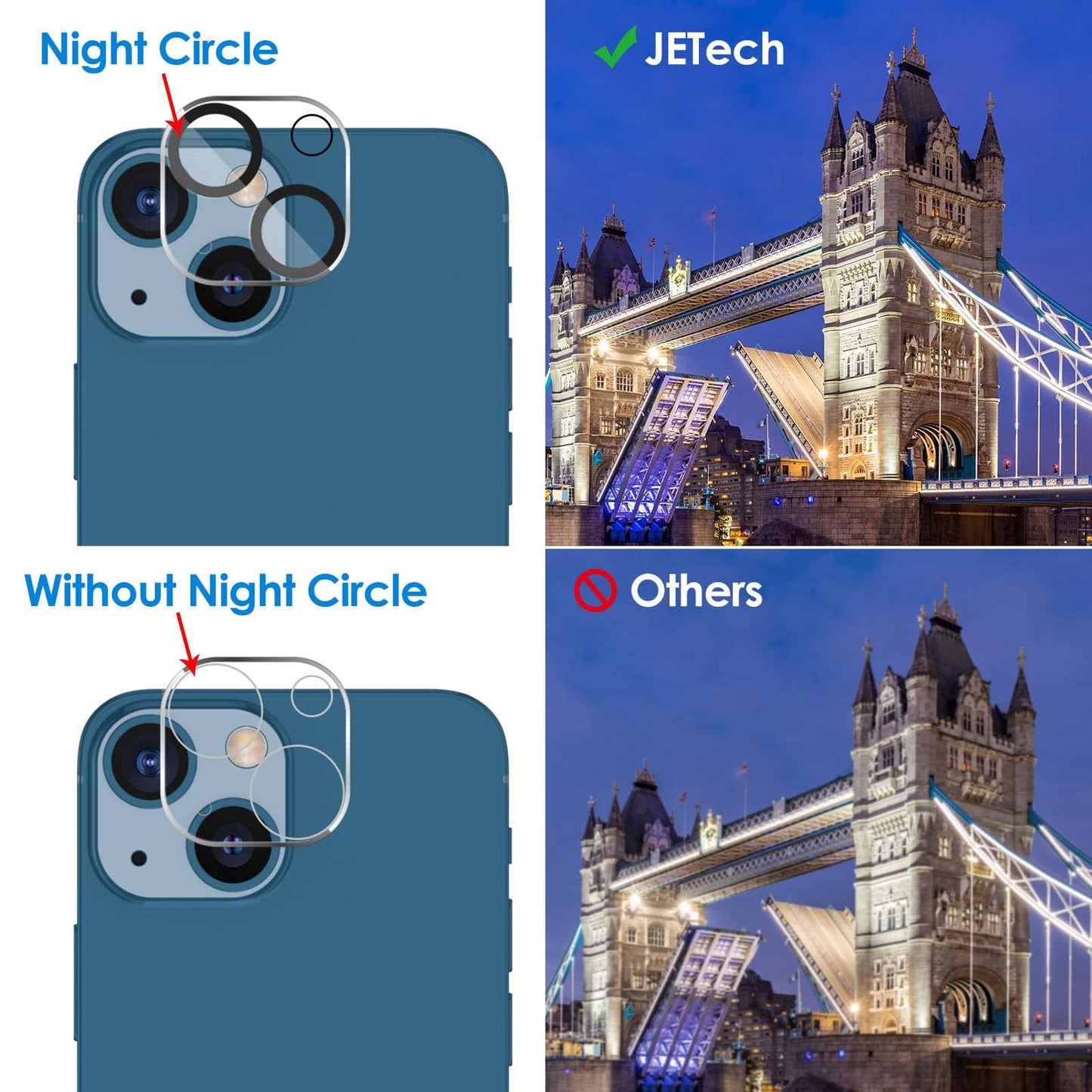 JETech Camera Lens Protector for iPhone 13 6.1-Inch and iPhone 13 mini 5.4-Inch, 9H Tempered Glass, HD Clear, Anti-Scratch, Case Friendly, Does Not Affect Night Shots, 3-Pack