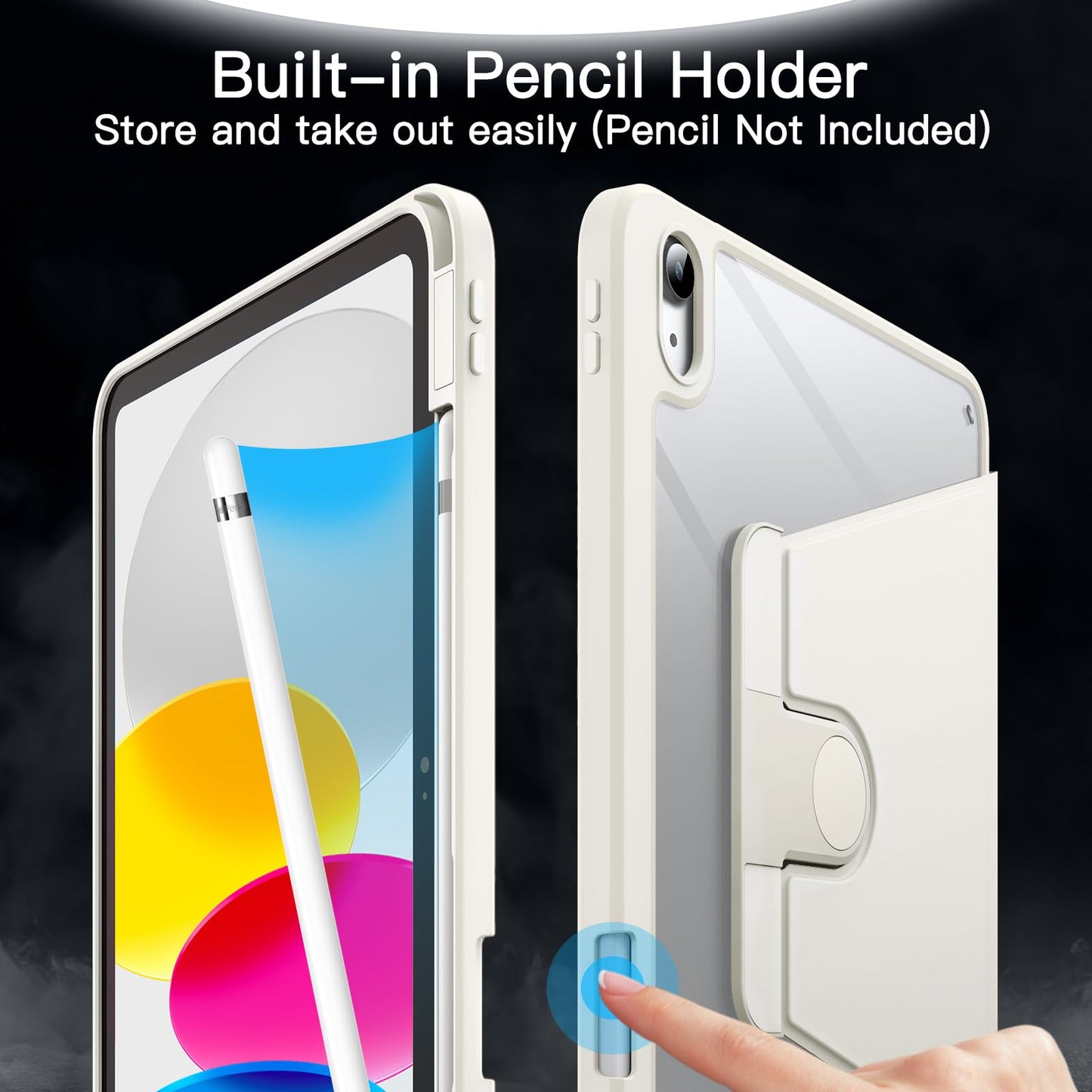 JETech Rotating Case for iPad (A16) 11th/10th Generation (2025/2022) with Pencil Holder, 360 Degree Rotation Protective Stand Cover Clear Back, Auto Wake/Sleep (Navy)