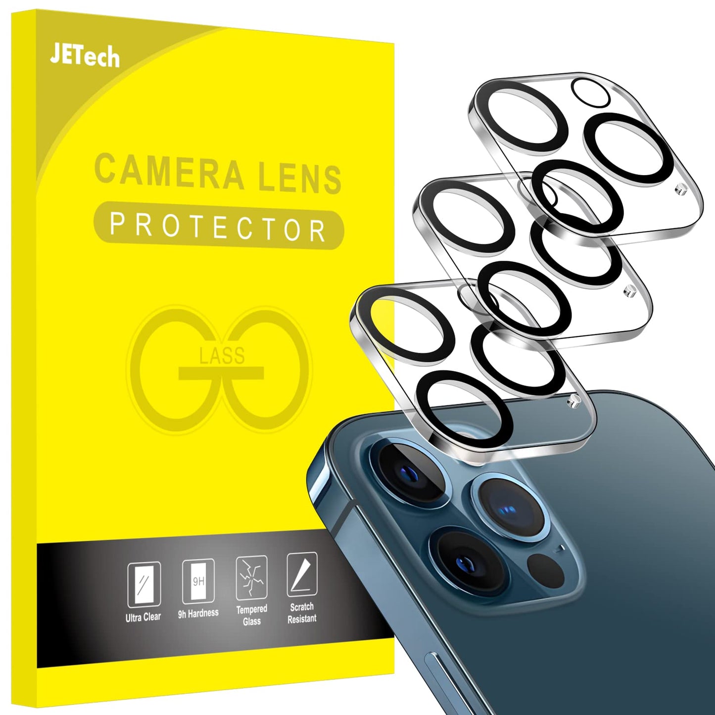 JETech Camera Lens Protector for iPhone 12 Pro Max 6.7-Inch, 9H Tempered Glass, HD Clear, Anti-Scratch, Case Friendly, Does Not Affect Night Shots, 3-Pack