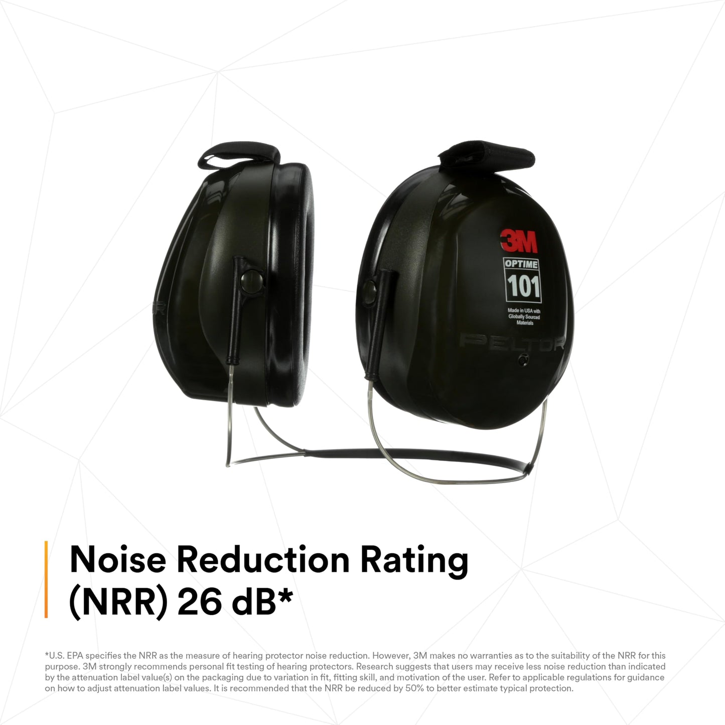 3M PELTOR Hearing Protection Optime 101 Earmuffs, Over the Head, H7A, 25 dB NRR, Adjustable Earcups, E-A-Rfit Compatible, Stainless Steel, Pack of 1, Black/Red
