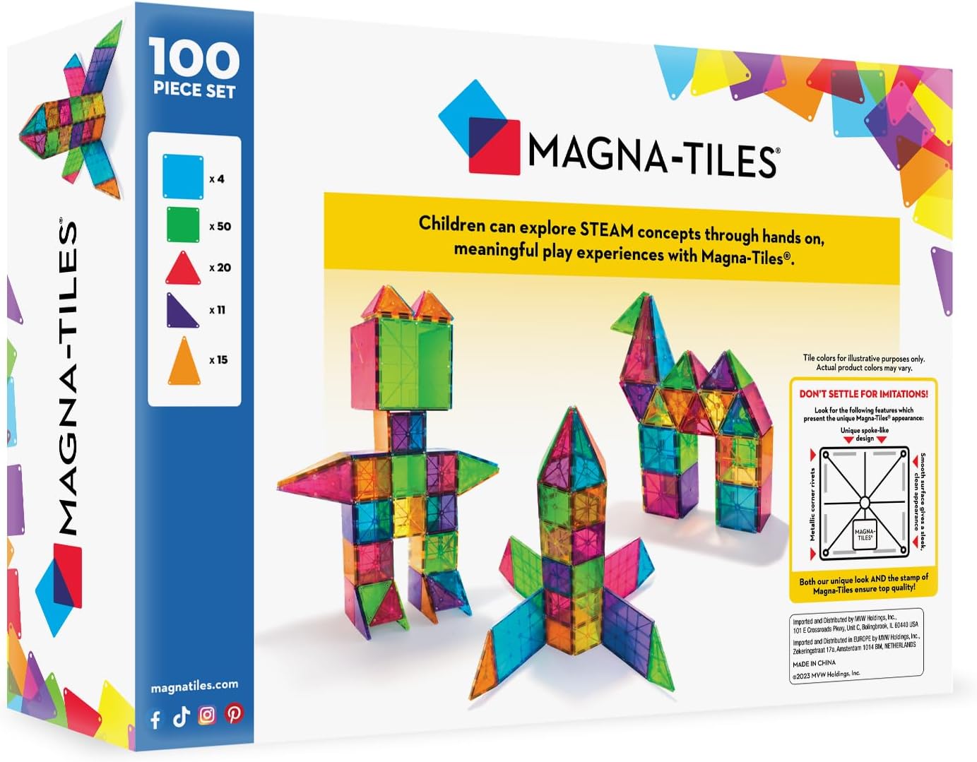 Magna-Tiles Clear Colors 100 Piece Set