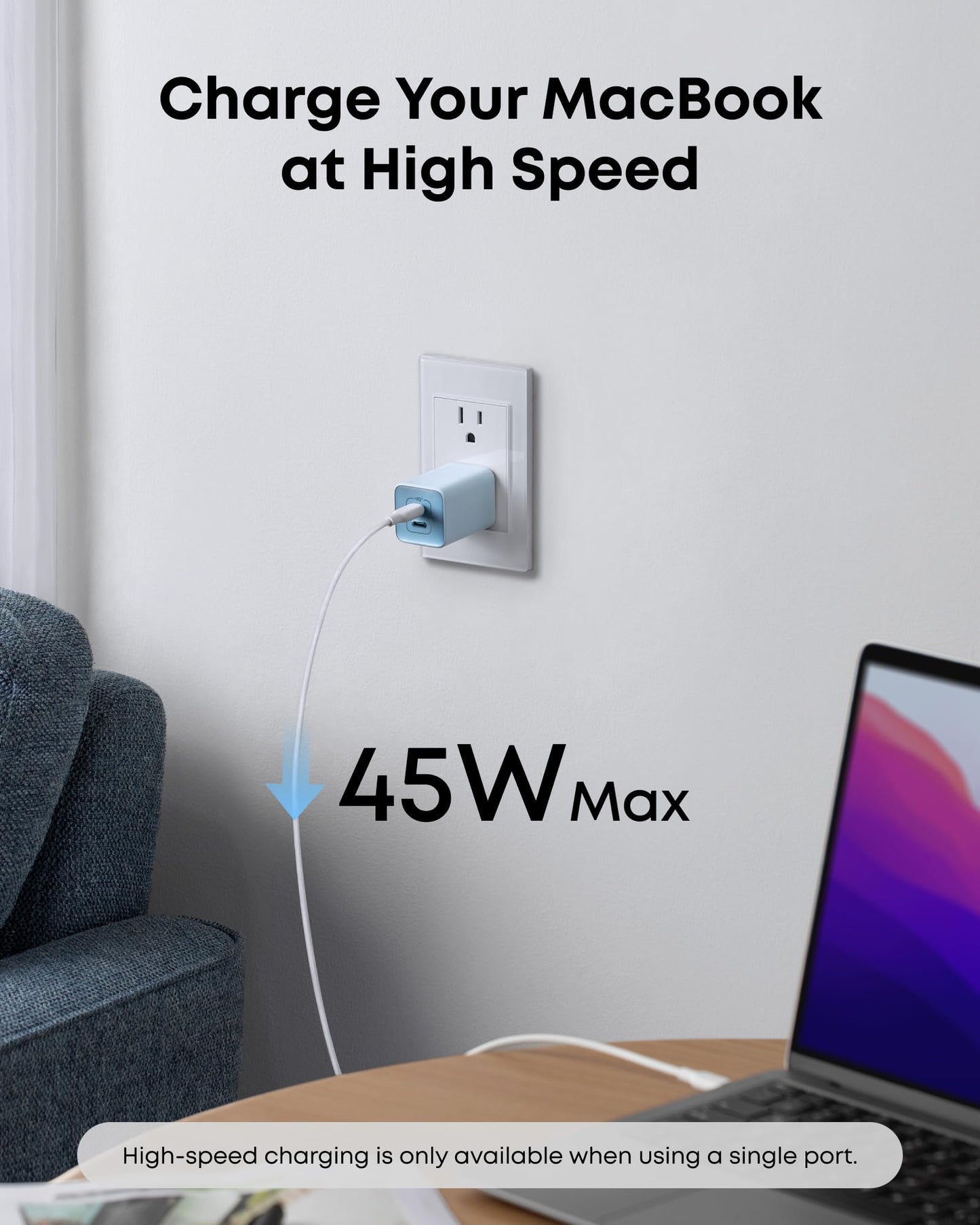 Anker Nano Charger, 47W 2 Port Compact Foldable GaN USB C Charger for iPhone 17/16, Galaxy, Pixel, Compatible with MagSafe (Blue)