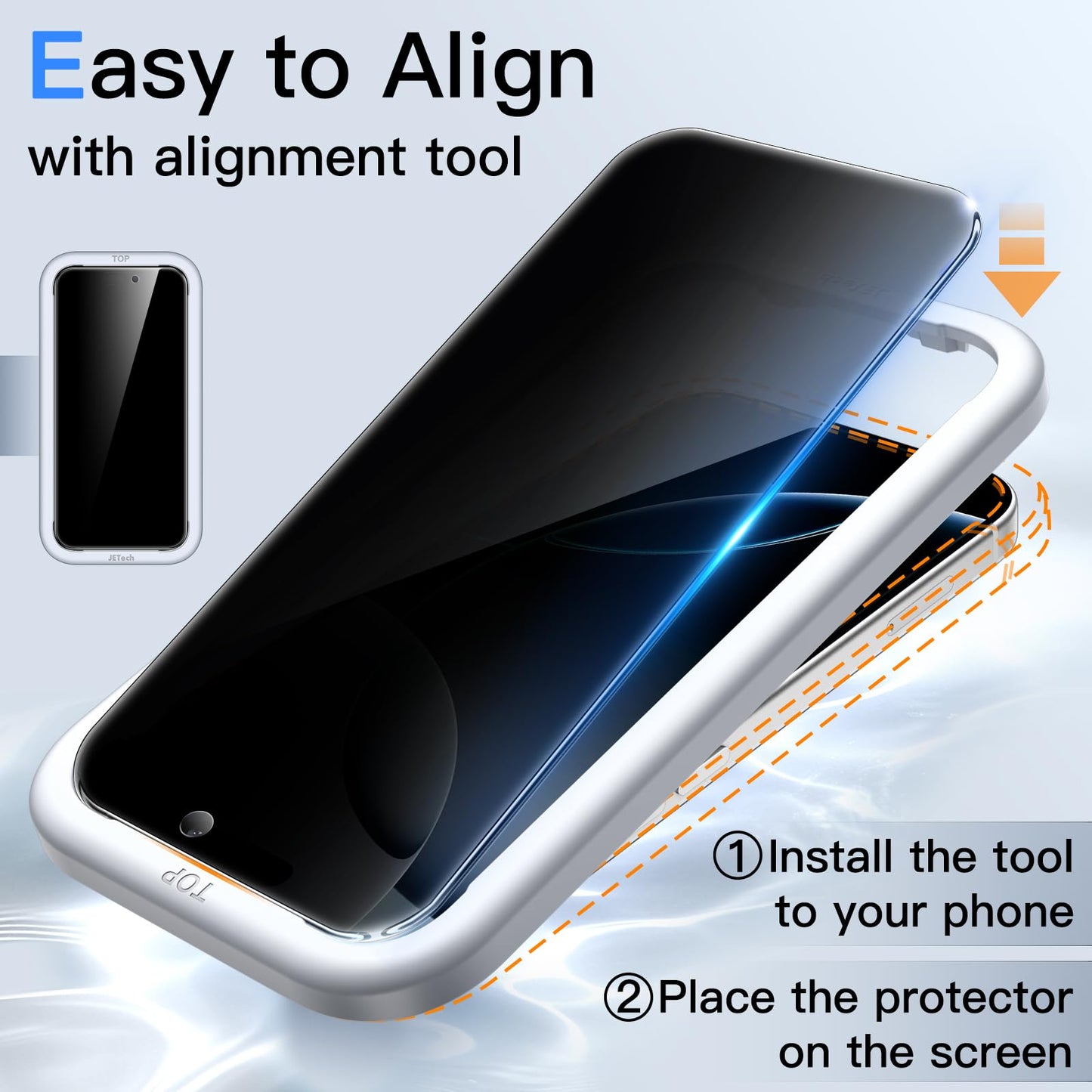 JETech Privacy Screen Protector for iPhone 15 6.1-Inch, Anti-Spy Tempered Glass Film with Easy Installation Tool, 2-Pack