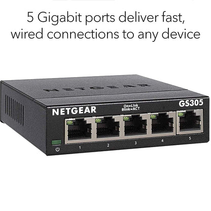 NETGEAR GS308 8-Port Gigabit Ethernet Network Switch, Hub, Internet Splitter, Desktop, Sturdy Metal, Fanless, Plug and Play