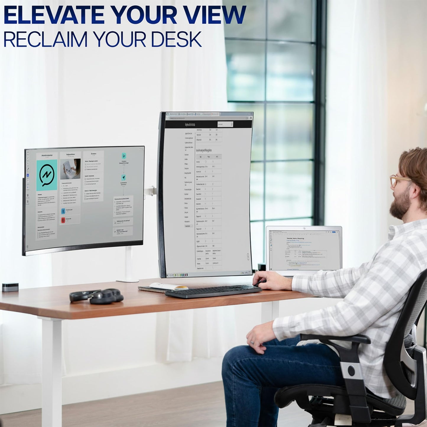 VIVO Dual Monitor Desk Mount, Holds 2 Computer Screens up to 30 inches and 22lbs Each, Heavy Duty Fully Adjustable Steel Stand with C-Clamp and Grommet, Black, STAND-V002