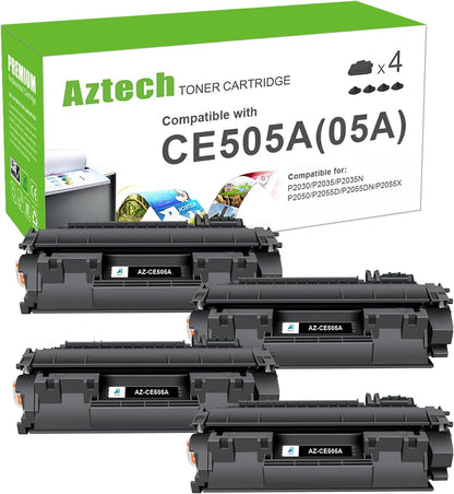 Aztech CE505A 05A Toner Cartridge Black P2035 Compatible Replacement for HP LaserJet 05A CE505A P2035N Toner Cartridge for HP 2035N P2055DN 2055DN P2030 P2050 P2055X P2055D Printer (Black 4-Pack)