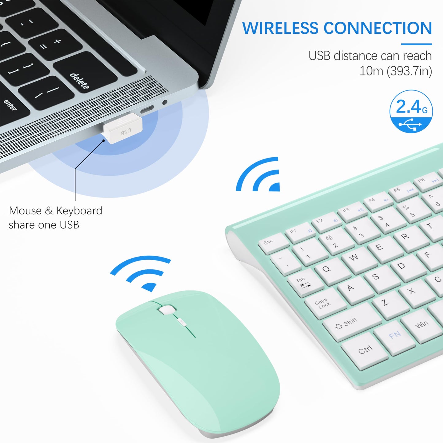 TopMate Wireless Keyboard and Mouse Ultra Slim Combo, 2.4G Silent Compact USB 2400DPI Mouse and Scissor Switch Keyboard Set with Cover, Batteries Included, for PC/Laptop/Windows/Mac - White