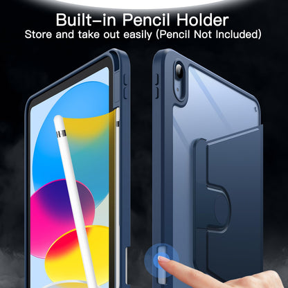 JETech Rotating Case for iPad (A16) 11th/10th Generation (2025/2022) with Pencil Holder, 360 Degree Rotation Protective Stand Cover Clear Back, Auto Wake/Sleep (Navy)